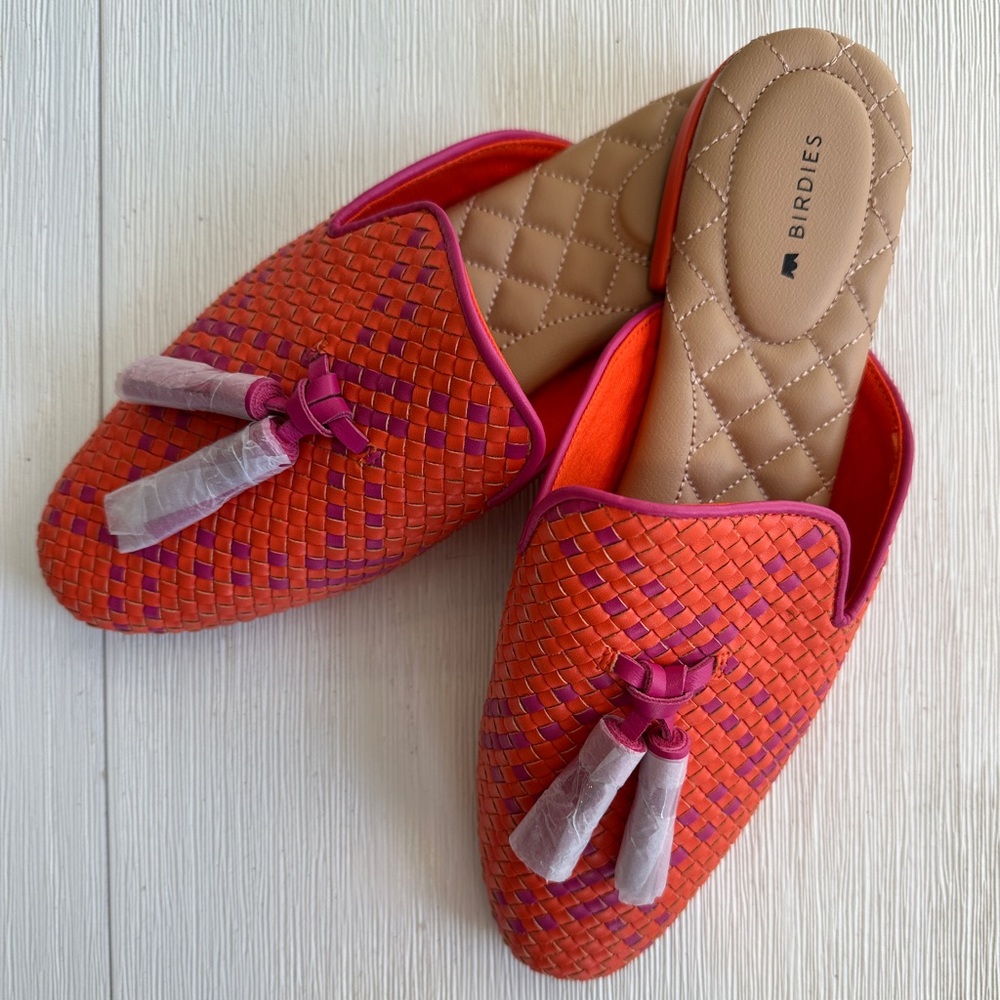 Birdies Vibrant Orange and Pink Woven Mules